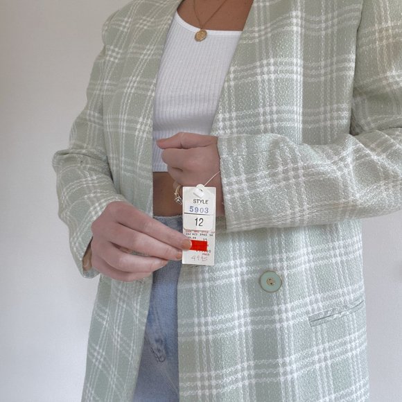 Vintage Pistachio & White Oversized Plaid Blazer - Picture 9 of 10